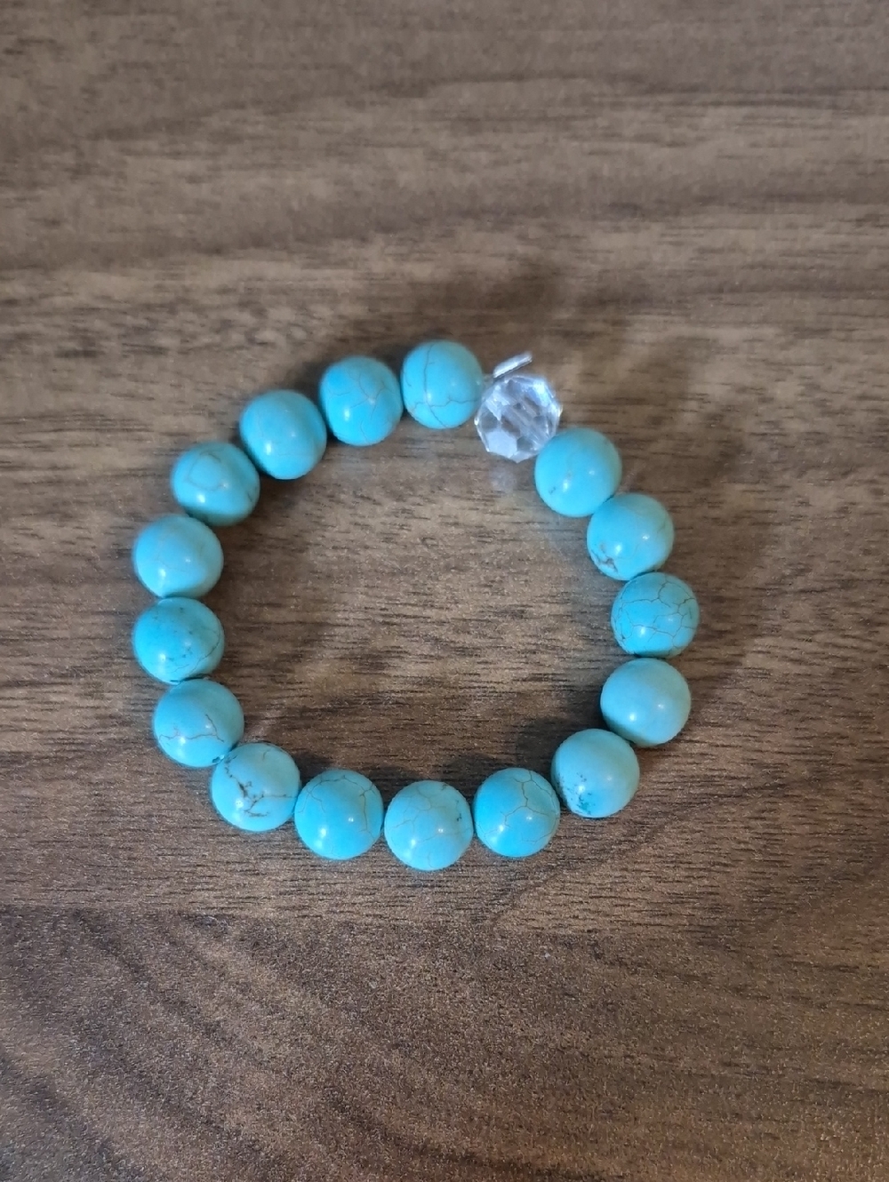 #1 Turquoise Beaded Stretch Bracelet - Blue Gem Accent